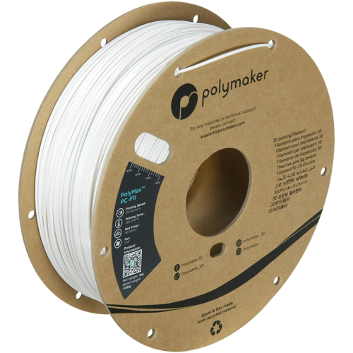 Biały filament Polymaker PolyMax PC-FR (poliwęglan trudnopalny) 1,75 mm 1 kg 