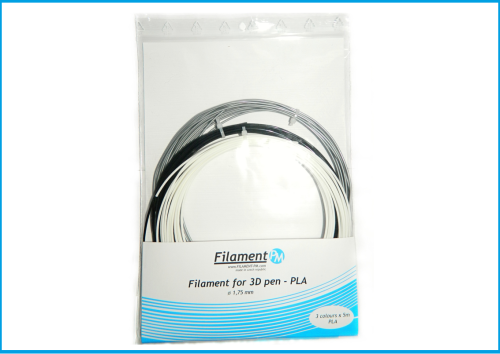 Zestaw filamentów PLA 1,75 mm  - biały, czarny, srebrny